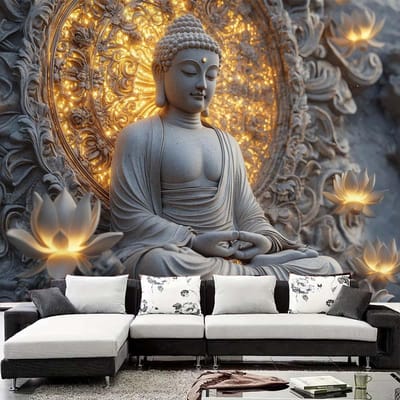 1 stuks Gigantisch Spiritueel Boeddhabeeld en Lotus Wandkleed - Polyester Perzik Lichtbeige Stof voor Woonkamer, Slaapkamer (as the picture,70X100cm)