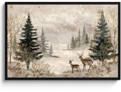 Poster in lijst - Fotolijst 120x80 cm - Posters - Bos - Herten - Winter - Sneeuw - Posterlijst zwart - Decoratie - Wanddecoratie woonkamer - Muurdecoratie slaapkamer
