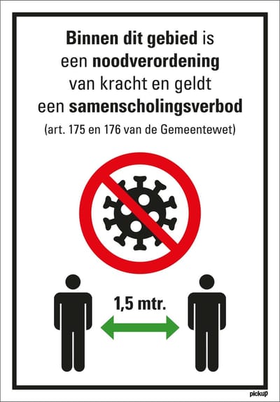 Bord noodverordening en samenscholingsverbod, 230 x 330 mm - kunststof