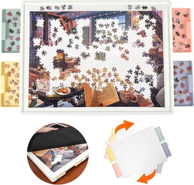 Puzzelbord met opbergruimte - Draaibare puzzeltafel - Puzzels maken - Met roterende functie - 76 x 55 cm - Meerkleurig