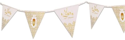 Eid Mubarak thema papieren vlaggenlijn/slinger wit/goud 3 meter - Suikerfeest/Offerfeest versieringen/decoraties