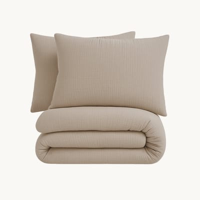 Y-NOT™ - Mousseline Taupe - Dekbedovertrek - 140x200/220 1-Persoons - 1 kussensloop 60x70cm - 160TC 2 layer mousseline 100% katoen - 30 dagen proefslapen