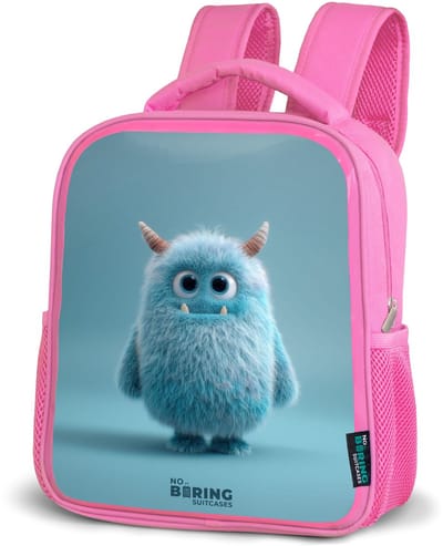 NoBoringSuitcases.com® - Rugzak roze - Schooltas meisjes - Blauw pluizig monster met hoorns - Kinder rugtas meisje - Boekentas kind - Kinderrugzak voor school - Schoolrugzak