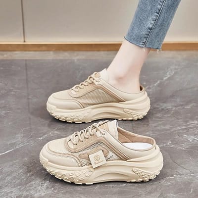 Zomer Vrije Tijd Baotou Mesh Ronde Neus Sleehak Grote Pantoffels 36 white