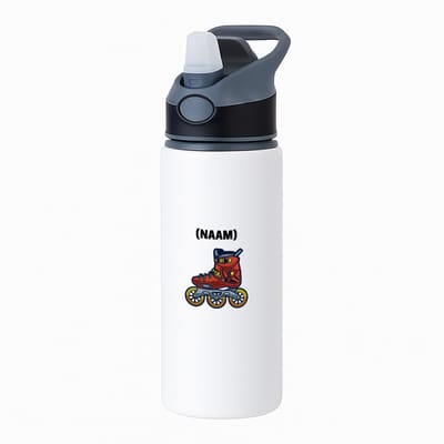 Hacebo® - Rolschaats met eigen naam waterfles met rietje zwart - Sport - fanatieke rolschaatsers - sport - verjaardagscadeau - klein cadeautje - kado - gift - geschenk - verrassing - water fles - 650ML