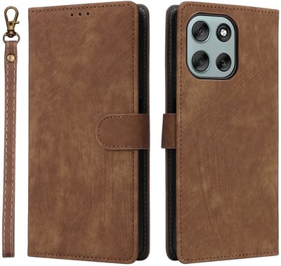 Coverup Hoesje - Geschikt voor Motorola Moto G56 Hoesje - Coverup Book Case met Koord - Bruin