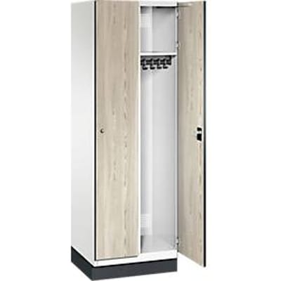 C+P Locker Cambio, 2 vakken, met sokkel, B 600 x D 525 x H 1980 mm, verkeersgrijs / essenhout decor
