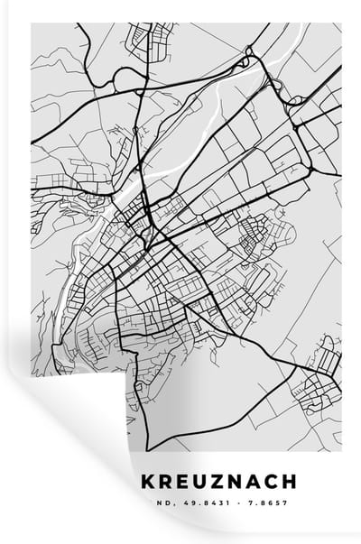 Muurstickers - Sticker Folie - Stadskaart - Bad Kreuznach - Plattegrond - Kaart - Duitsland - 20x30 cm - Plakfolie - Muurstickers Kinderkamer - Zelfklevend Behang - Zelfklevend behangpapier - Stickerfolie
