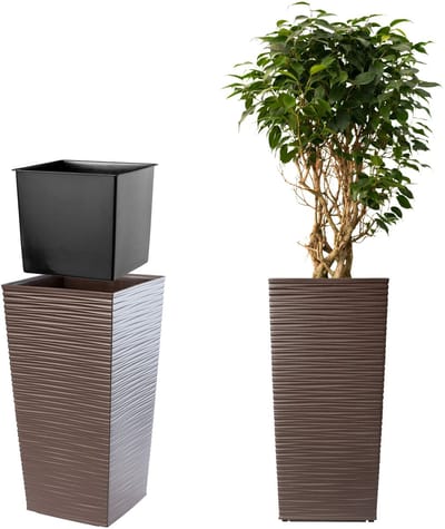 KADAX Bloempot, bloembak van kunststof, plantenbak voor bloemen, binnen en buiten, tuin, balkon, terras, huis, weerbestendig, imitatie rotan (75,5 cm hoogte, mokka)