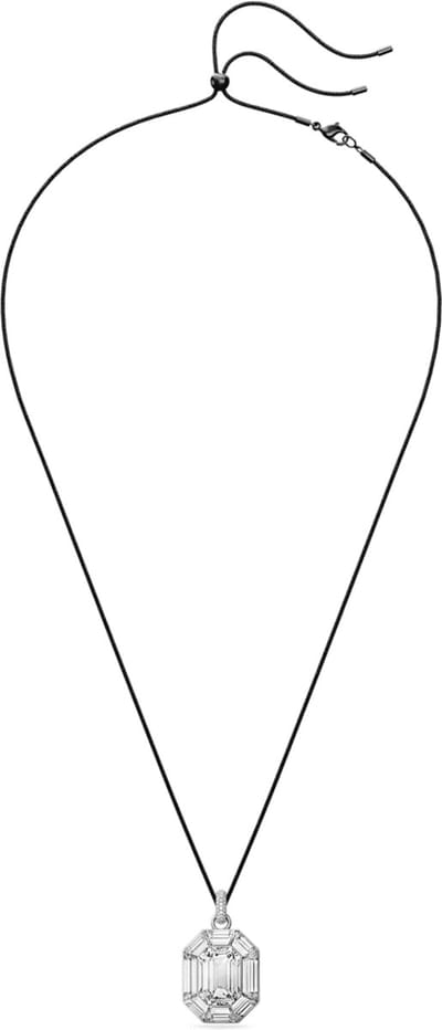 Swarovski sieraden Lucent hanger 5698526 | zilveren kristal hanger aan gewaxt katoenen koord | moderne stijl met helder Octagon kristal