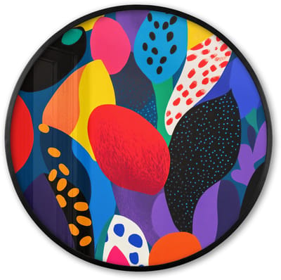 Poster in lijst Rond - Fotolijst 60x60 cm - Posters - Bloemen - Bladeren - Abstract - Rood - Ronde posterlijst zwart - Decoratie - Wanddecoratie woonkamer - Muurdecoratie slaapkamer