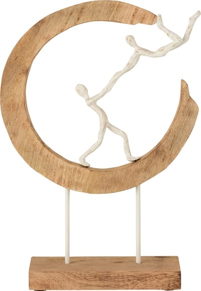 J-Line decoratie Pareja Halve Maan - hout/aluminium - naturel/wit