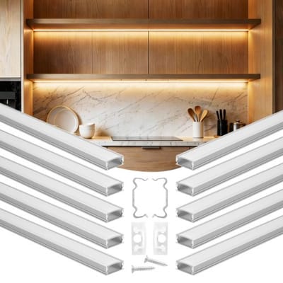 VEVOR LED-profiel 10-pack 2 m, geanodiseerde aluminium profielen met melkwitte afdekking, eindkappen en montageclips, kanalen, diffuser voor LED-strips, ideaal voor onderkastwerkbladen, U-vormig