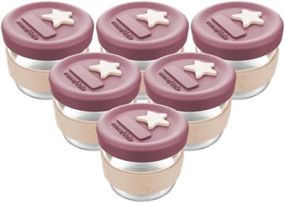Set van 6 Duurzame Siliconen en Glazen Opslagpotten voor Babyvoeding (120 ml)