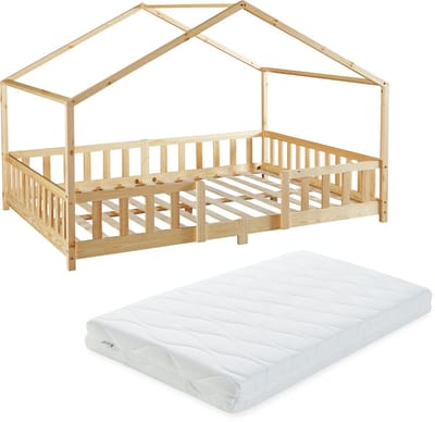 Kinderbed Treviolo met uitvalbeveiliging en matras 140x200 houtkleurig