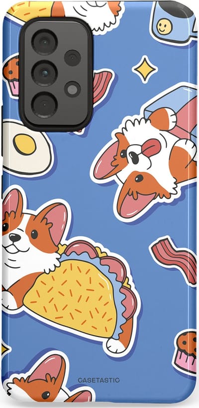 Casetastic Hoesje Geschikt voor Samsung A53 - Stijlvolle Beschermende Duo-layer Case - Corgi en Snacks