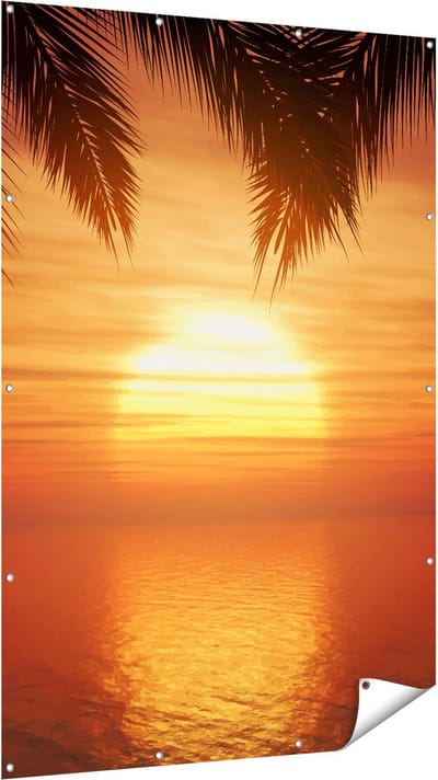 Gards Tuinposter Zonsondergang op het Strand met Palmbomen - 120x180 cm - Tuindoek - Tuindecoratie - Wanddecoratie buiten - Tuinschilderij