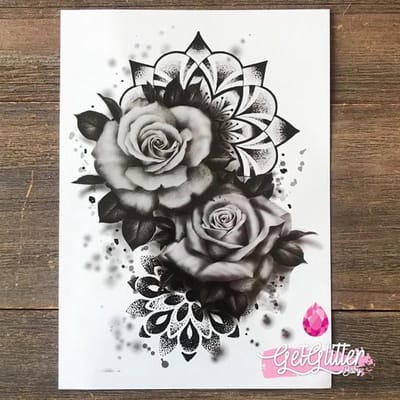 GetGlitterBaby® - Henna Plak Tattoos / Tijdelijke Tattoo / Nep Tatoeage / Fake Temporary Tattoo Sticker - Mandala Rozen