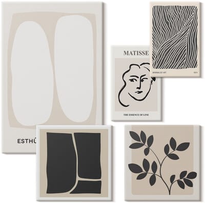 Wallfluent Set van canvas schilderijen - Stijlvolle graphics in een minimalistisch ontwerp met lijnen en vormen Canvas Schilderijen Set - Set van 5 Canvas Schilderijen - Beige Set van Canvas Prints - Deel Canvas Kunst Set - Boheemse Canvas Kunst Set