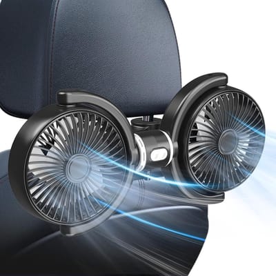 USB Autoventilator Achterbank - Dubbele Kop - Onafhankelijk Bestuurbaar - 360° Roteerbaar - 3 Snelheden - Voor Auto Hoofdsteun