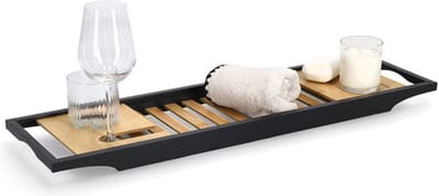 Zeller Badkuipplank/badrek - zwart - bamboe hout - 70 x 20 x 3,5 cm - mini-spa/wellness