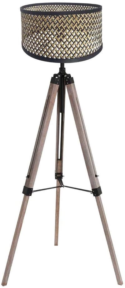 Vloerlampen Triek 4098ZW bamboe kap uitschuifbaar in hoogte verstelbaar 135-160 cm hout zwart Mexlite