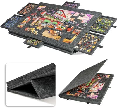 Puzzelbord met laden - Puzzelmat opberg - Puzzels maken - Met 6 sorteerladen - Tot 1000 stukjes - Donkergrijs