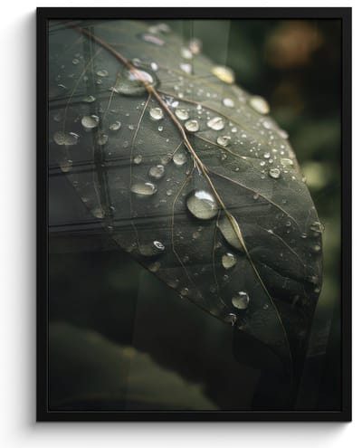 Poster in lijst - Fotolijst 60x80 cm - Posters - Blad - Groen - Nerven - Regendruppels - Posterlijst zwart - Decoratie - Wanddecoratie woonkamer - Muurdecoratie slaapkamer