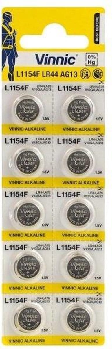10 Stuks - Vinnic G13 / AG13 / L1154 / LR44 / 157 / A76 1.5V knoopcel batterij