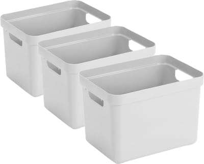 Sunware Opbergbox Sigma - 3x - kunststof - wit - 18 liter - Opbergbakken/opbergers - 35 x 25 x 25 cm
