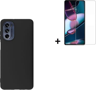 MoDo hoesje geschikt voor Motorola Moto G62 - Siliconen/TPU/Kunststof Back Cover - Zwart met screenprotector
