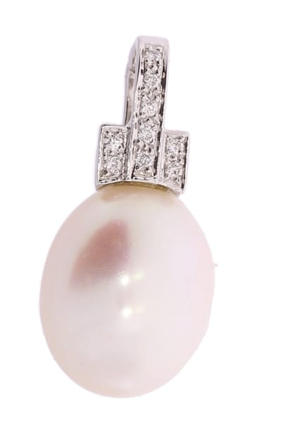 Witgouden cliphanger - 14 karaat - diamant 0.07 crt. - Barok parel - Gewicht 1.7 gram - Uitverkoop van € 654,= voor € 345,-