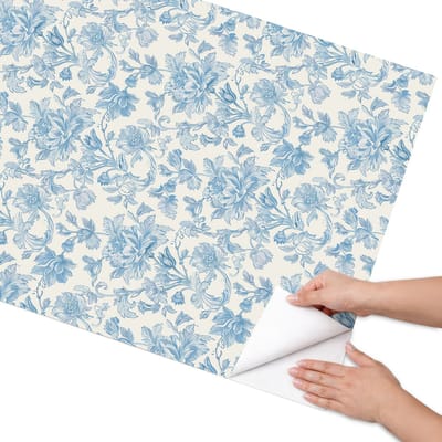 Coloray Meubel Wrap Folie - Blauw Meubelfolie - 75x150 cm - Meubelfolie Zelfklevend Bloemenpatroon - Wrapfolie Keuken - Klassiek Meubelfolie - Decoratiefolie - Tafeldecoratie - Bloemen en planten