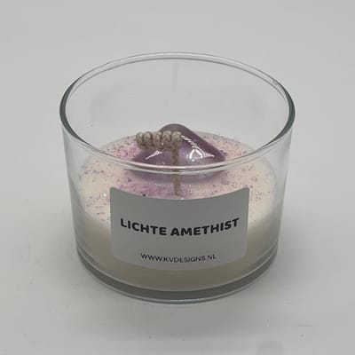 Kaars in glazen pot - edelsteen - Lichte Amethist