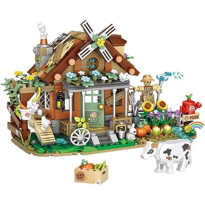 Boerderij Mini Bouwstenen 899 STUKS Landelijk Huisje Windmolen Miniature Kit Volwassen Verzamelbare Blokken Speelgoed Cadeau beige