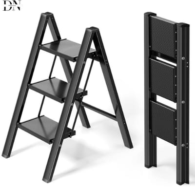 Deniva - Ladder - Stapladder - Opvouwbare ladder - Draagbare ladder - Max. 150 kg - 3 Treden - Antislip - Opstapje - Zwart