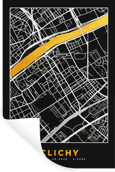 Muurstickers - Sticker Folie - Stadskaart – Plattegrond – Clichy - Kaart – Frankrijk - 20x30 cm - Plakfolie - Muurstickers Kinderkamer - Zelfklevend Behang - Zelfklevend behangpapier - Stickerfolie