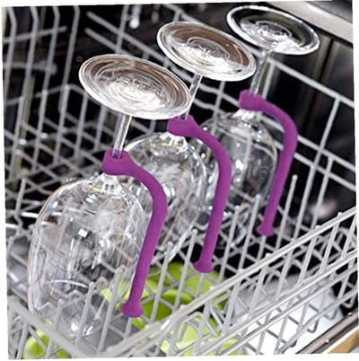 Wijn Glas Rack - Wijnglas Stabilisator - Vaatwasser Gebruik - Flexibele Siliconen - 4 stuks - Paars Rood