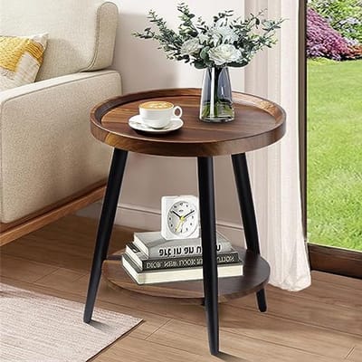 Moderne Ronde Bijzettafel met 2 Laags Ontwerp voor Woonkamer en Slaapkamer