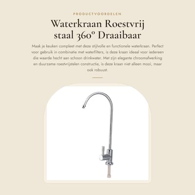 Dailygoods- Waterkraan 1/4 inch - Roestvrij Staal - Zwanenhals - 360° Rotatie - Geschikt voor Waterfiltersystemen - Elegant Design - Keukenkraan