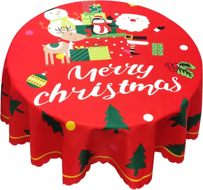 Kerst tafelkleed rond kerst tafelkleed wasbaar polyester sneeuwvlok tafelkleed kerst tafelkleed kerstfeest tafelkleed (rood)
