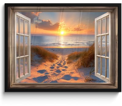 Poster in lijst - Fotolijst 80x60 cm - Posters - Doorkijk - Strand - Duinen - Zonsondergang - Posterlijst zwart - Decoratie - Wanddecoratie woonkamer - Muurdecoratie slaapkamer