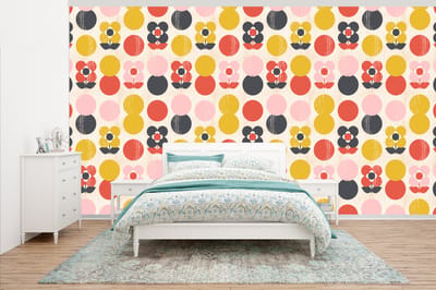 Behang - Fotobehang Retro - Design - Bloemen - Pastel - Breedte 500 cm x hoogte 280 cm