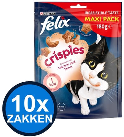 10x Felix - Crispies Zalm & Forel Maxipack - Kattenvoer Snacks - 180 g