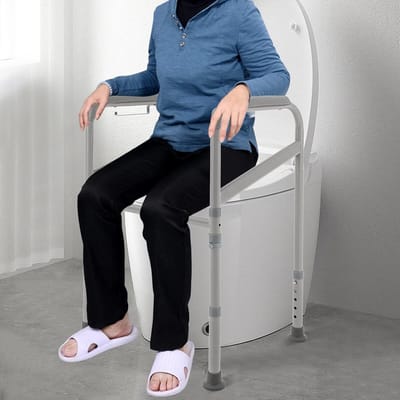 Opstahulp Toilet - Toiletsteun Senioren - Veilig Toiletgebruik - Boorvrije Installatie - Verstelbaar 65-84 cm - Grijs