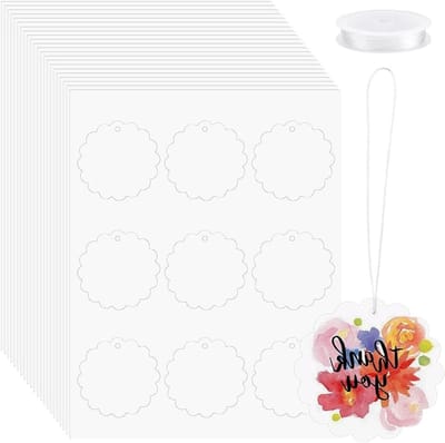 270 Stuks Bloemvorm Cadeaulabels van Papier met Polyester Koord voor Feestjes en Bruiloften, 6,35 cm, Blanco Etiketten voor Geschenken en Decoratie, 30 Vellen