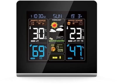 Weerstation Kleurenscherm - Digitale Monitor - Binnen Buiten - Weersvoorspelling Trends - Temperatuur Luchtvochtigheid - Wit