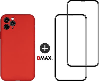 BMAX Telefoonhoesje geschikt voor iPhone 11 Pro Max - Siliconen hardcase hoesje rood - Met 2 screenprotectors full cover
