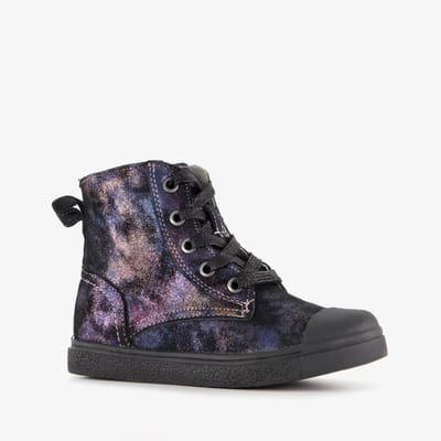 Stap leren meisjes veterboots paars zwart - Maat 31 - Uitneembare zool