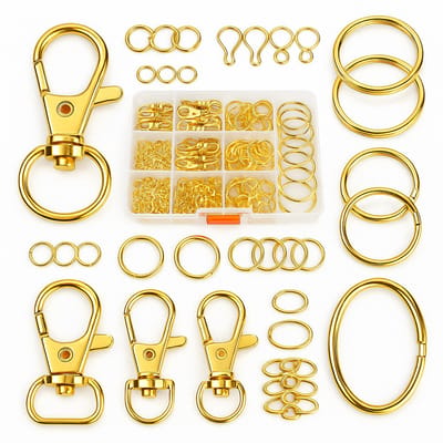 BOTC Sleutelringen - 265 stuks - met Ketting, Buigringen en Schroefoogjes- Sleutelhangers Ringen Maken Set - Goud